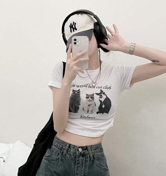 🐈⬛Cat側抽褶短袖T恤