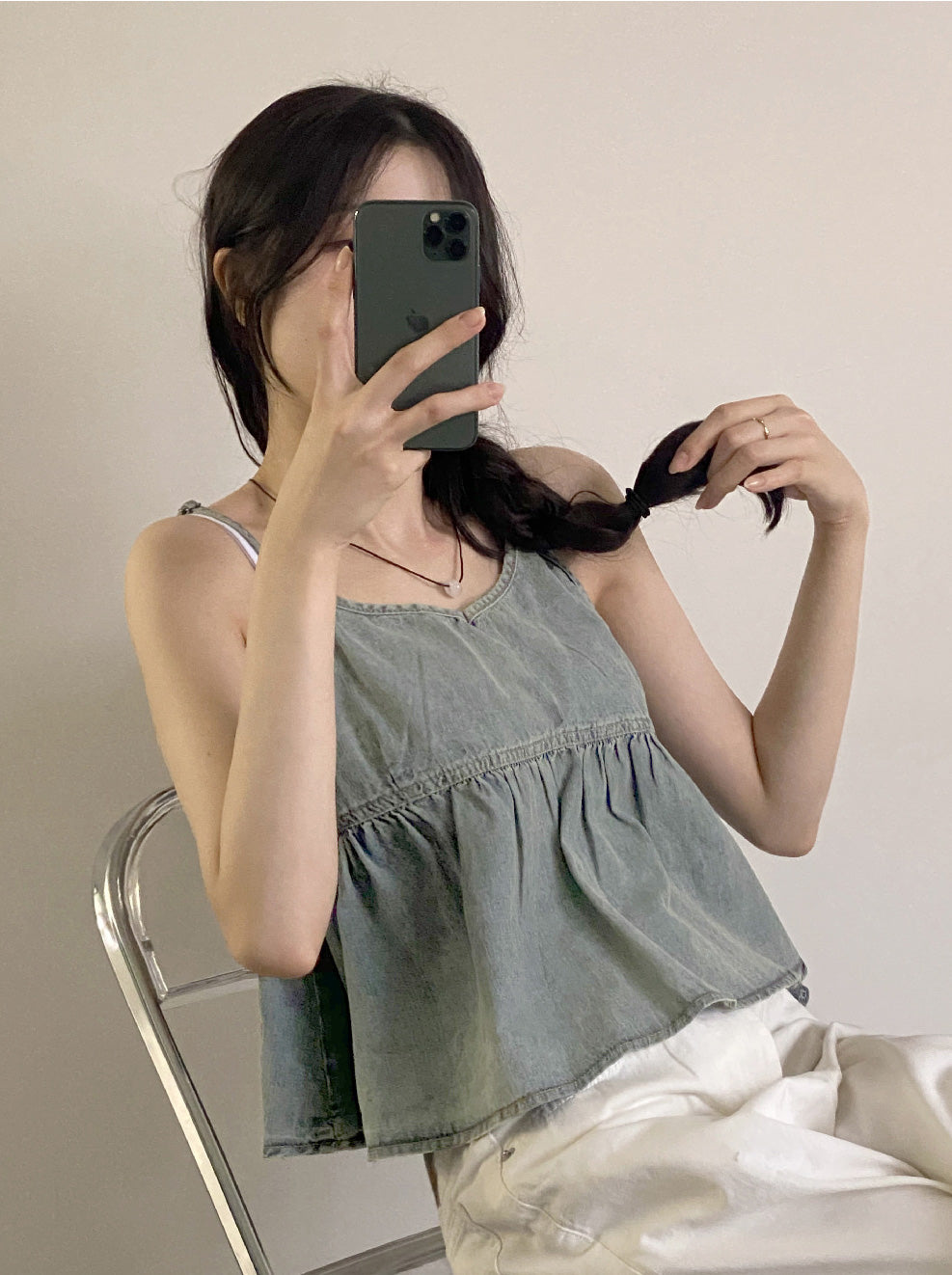 🍰牛仔寬鬆娃娃吊帶上衣