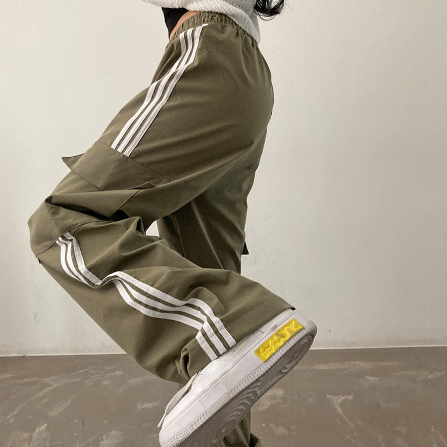 三條槓工裝口袋運動褲