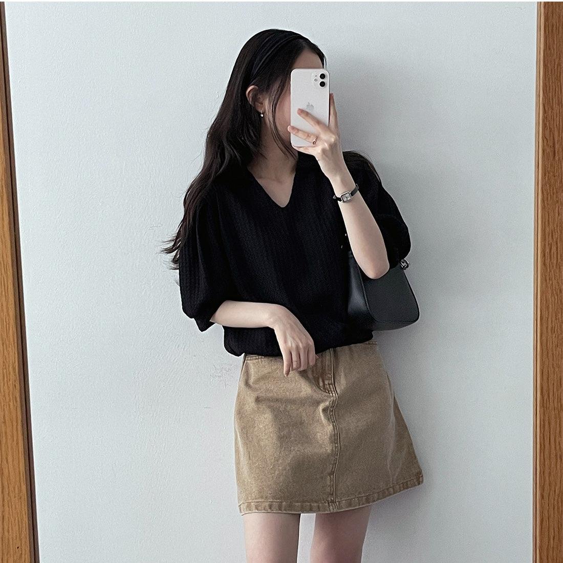 罕見色✨彩感染色水洗牛仔短裙<KR> - IKIMSTORE