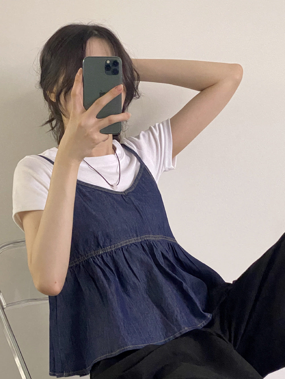 🍰牛仔寬鬆娃娃吊帶上衣