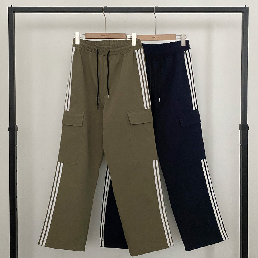 三條槓工裝口袋運動褲