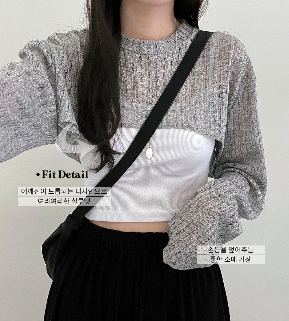 【現貨白】Bolero短版直坑圓領線衫<KR> - IKIMSTORE