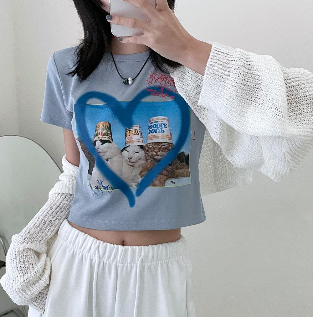 🐈【Cat】可愛貓咪圖案愛心T恤 - IKIMSTORE