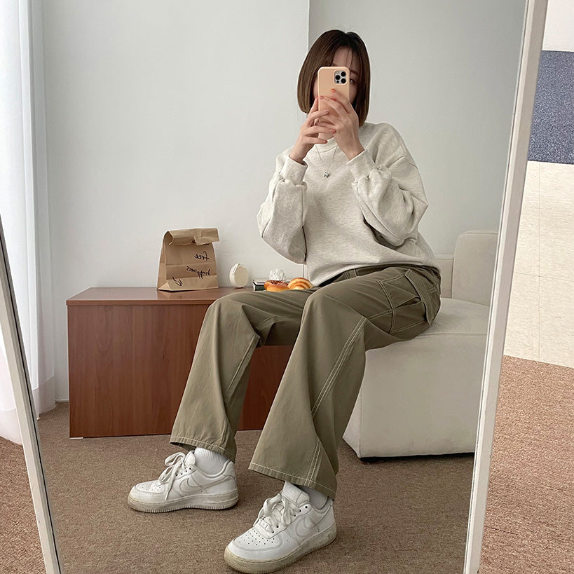 獨特明線工裝直筒褲(S-L)