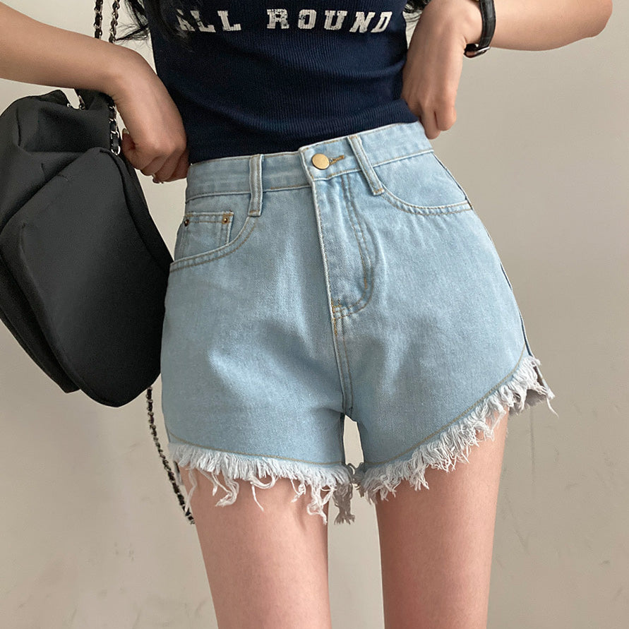 流蘇剪裁牛仔短褲(S-L)