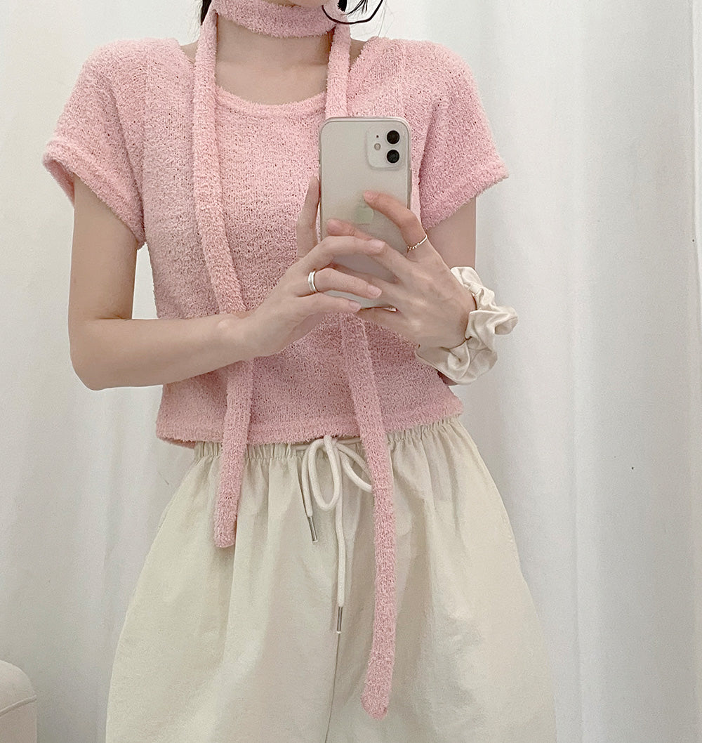 💕可愛毛巾料頸帶+短袖T恤SET
