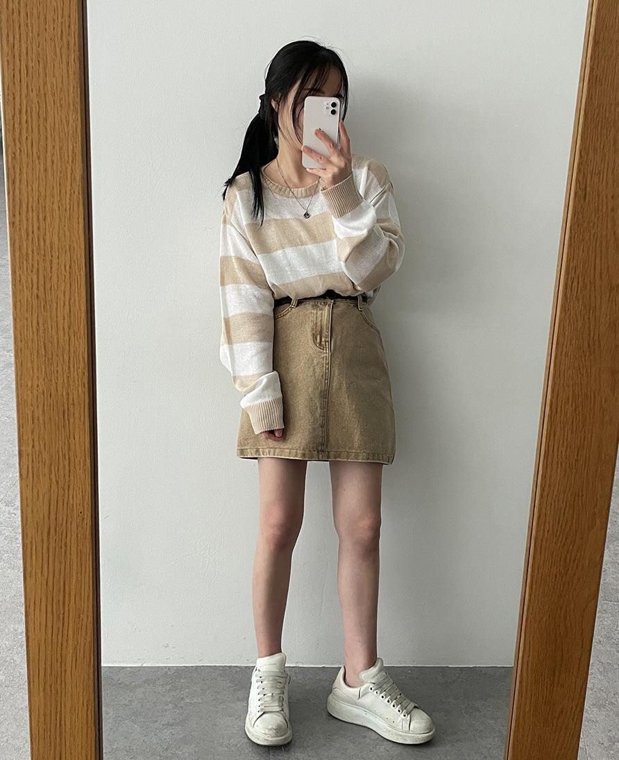 罕見色✨彩感染色水洗牛仔短裙<KR> - IKIMSTORE