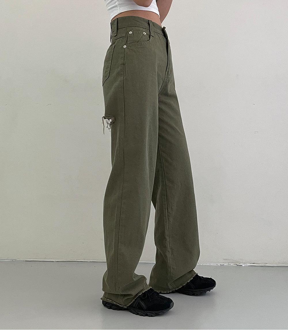 【大腿割破!】獨特割破棉質闊腿褲<KR>(S-L/3color) - IKIMSTORE
