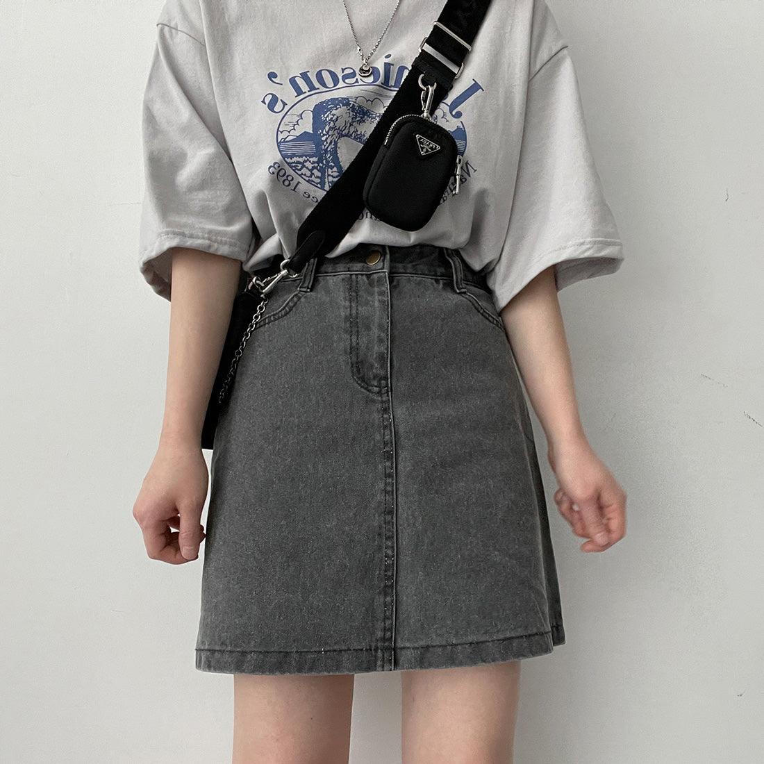 罕見色✨彩感染色水洗牛仔短裙<KR> - IKIMSTORE