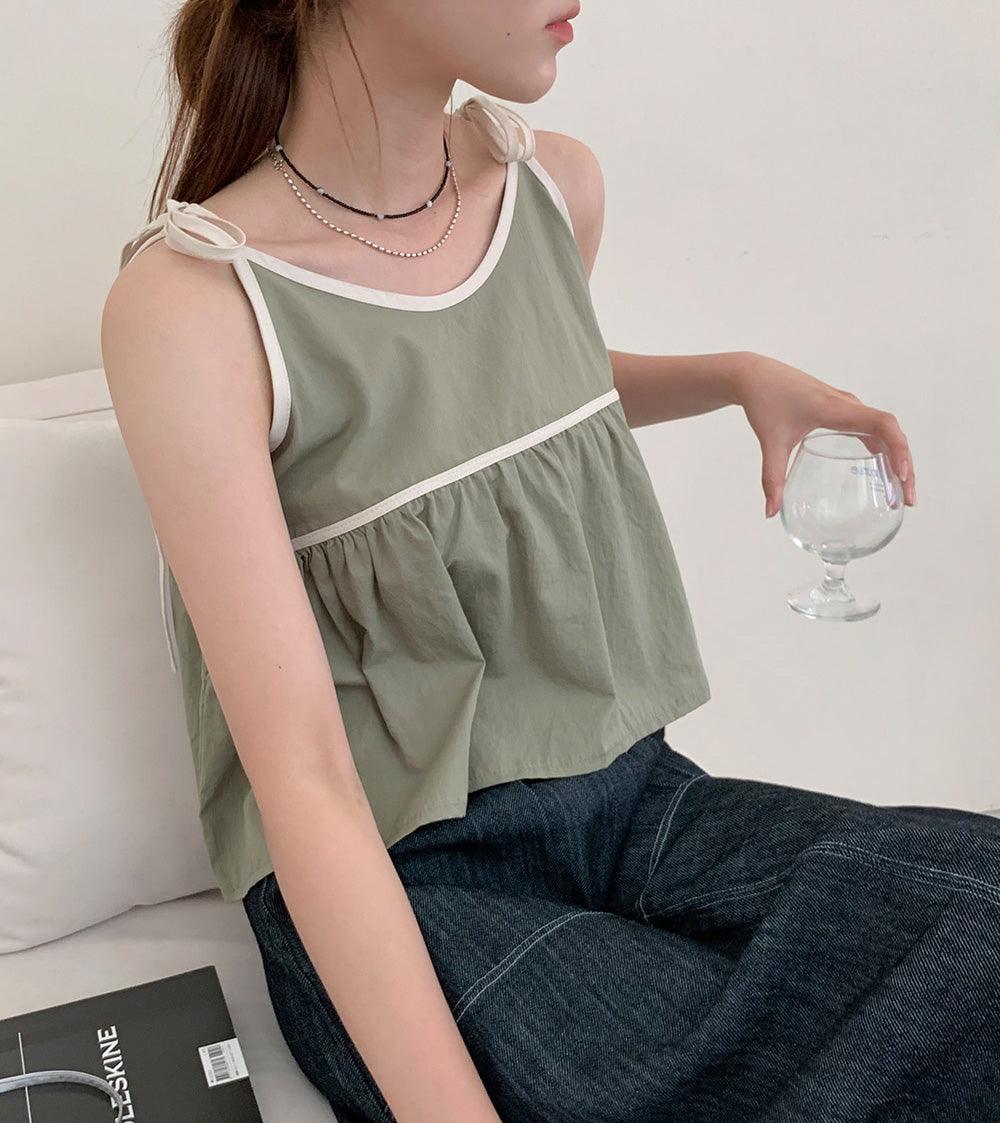 撞色綁帶背心娃娃上衣<KR> - IKIMSTORE