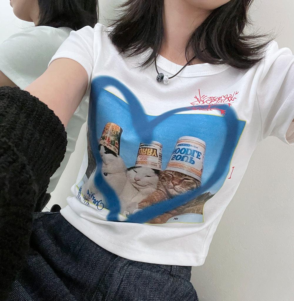 🐈【Cat】可愛貓咪圖案愛心T恤 - IKIMSTORE