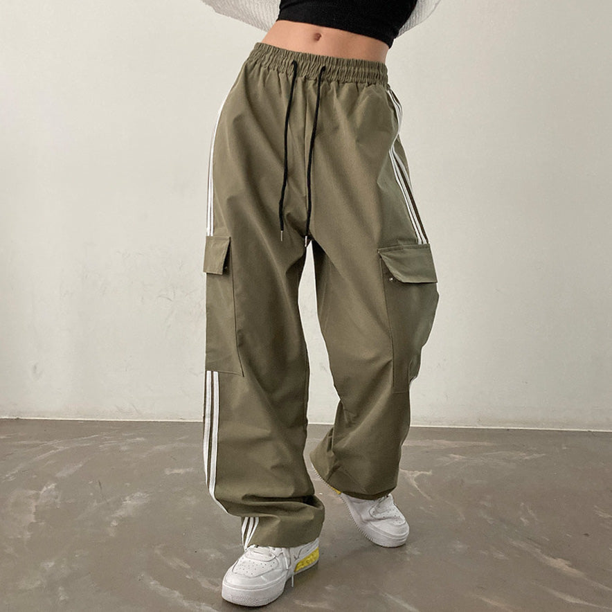 三條槓工裝口袋運動褲