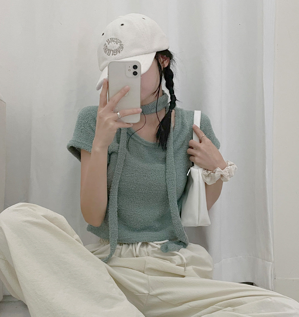 💕可愛毛巾料頸帶+短袖T恤SET