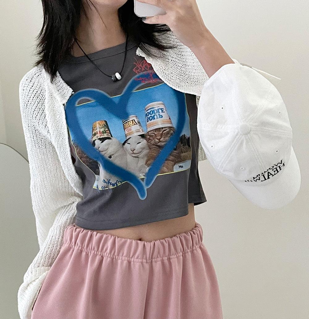 🐈【Cat】可愛貓咪圖案愛心T恤 - IKIMSTORE