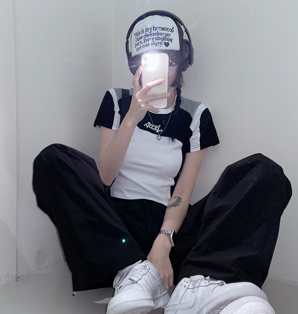 【街頭Look】🏙拼色獨特短款短袖T恤