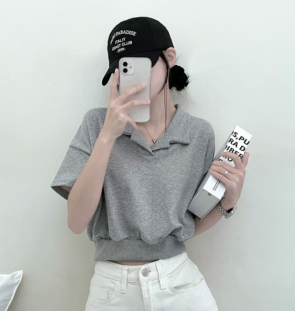 【現貨灰、藍】韓製🇰🇷翻領短款T恤
