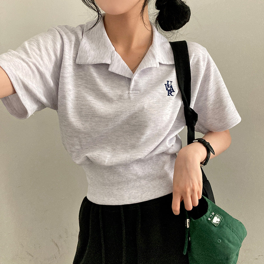 韓製🇰🇷UVAR小刺繡短款短袖T恤