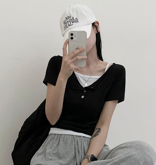 韓製🇰🇷開鈕短袖T恤+背心SET