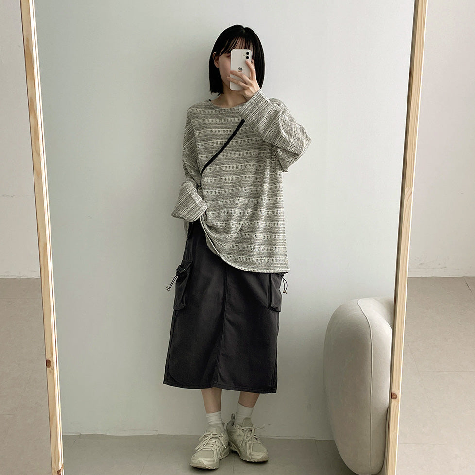 索繩口袋工裝長裙