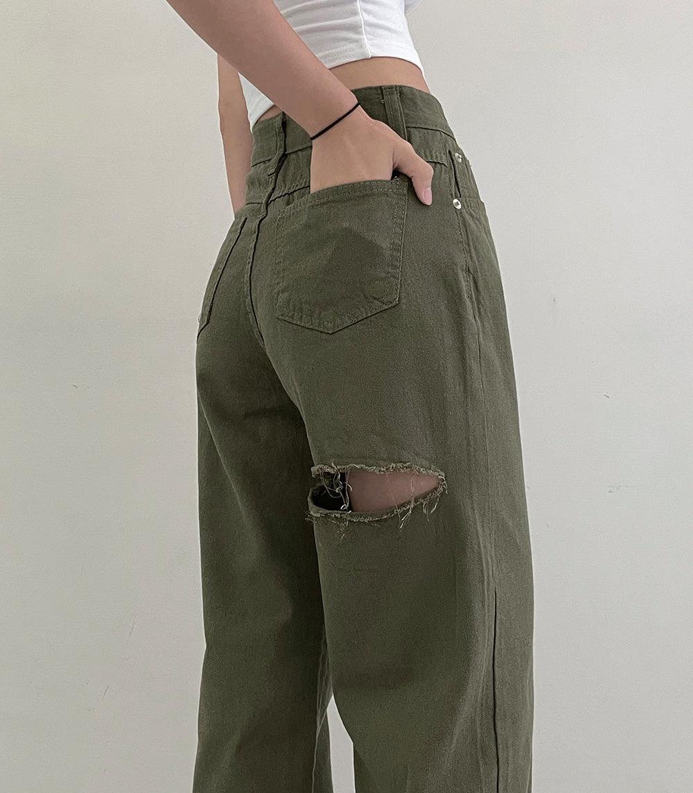 【大腿割破!】獨特割破棉質闊腿褲<KR>(S-L/3color) - IKIMSTORE