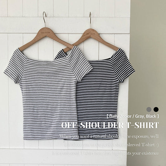 🍧韓製露肩條紋短袖T恤