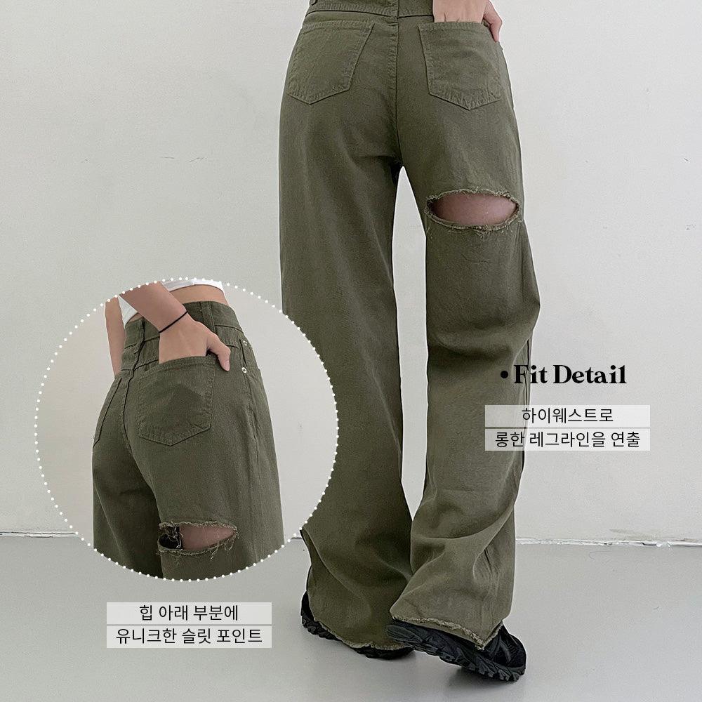 【大腿割破!】獨特割破棉質闊腿褲<KR>(S-L/3color) - IKIMSTORE