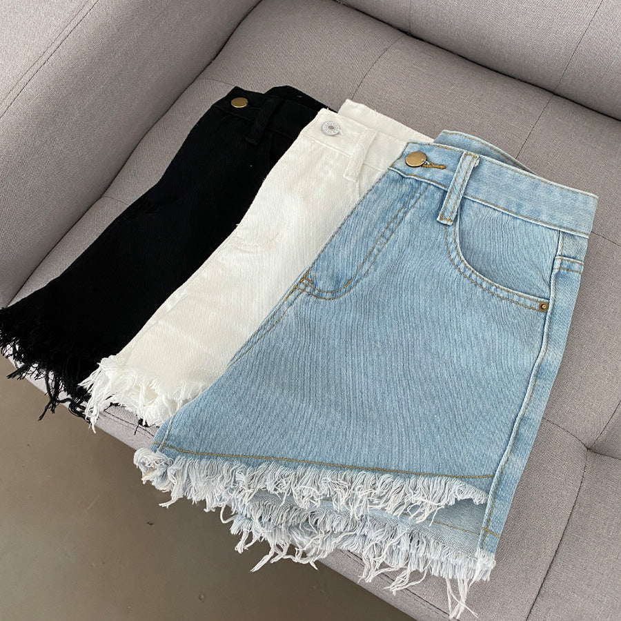 流蘇剪裁牛仔短褲(S-L)