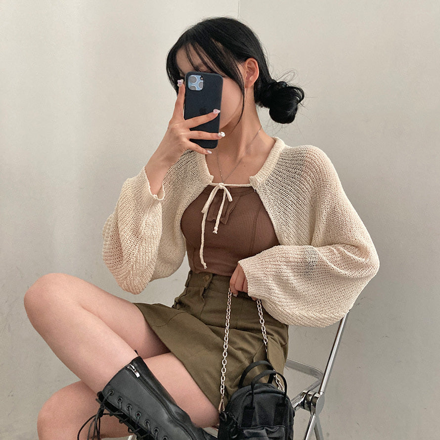 🧁可愛夏日綁帶短款開衫