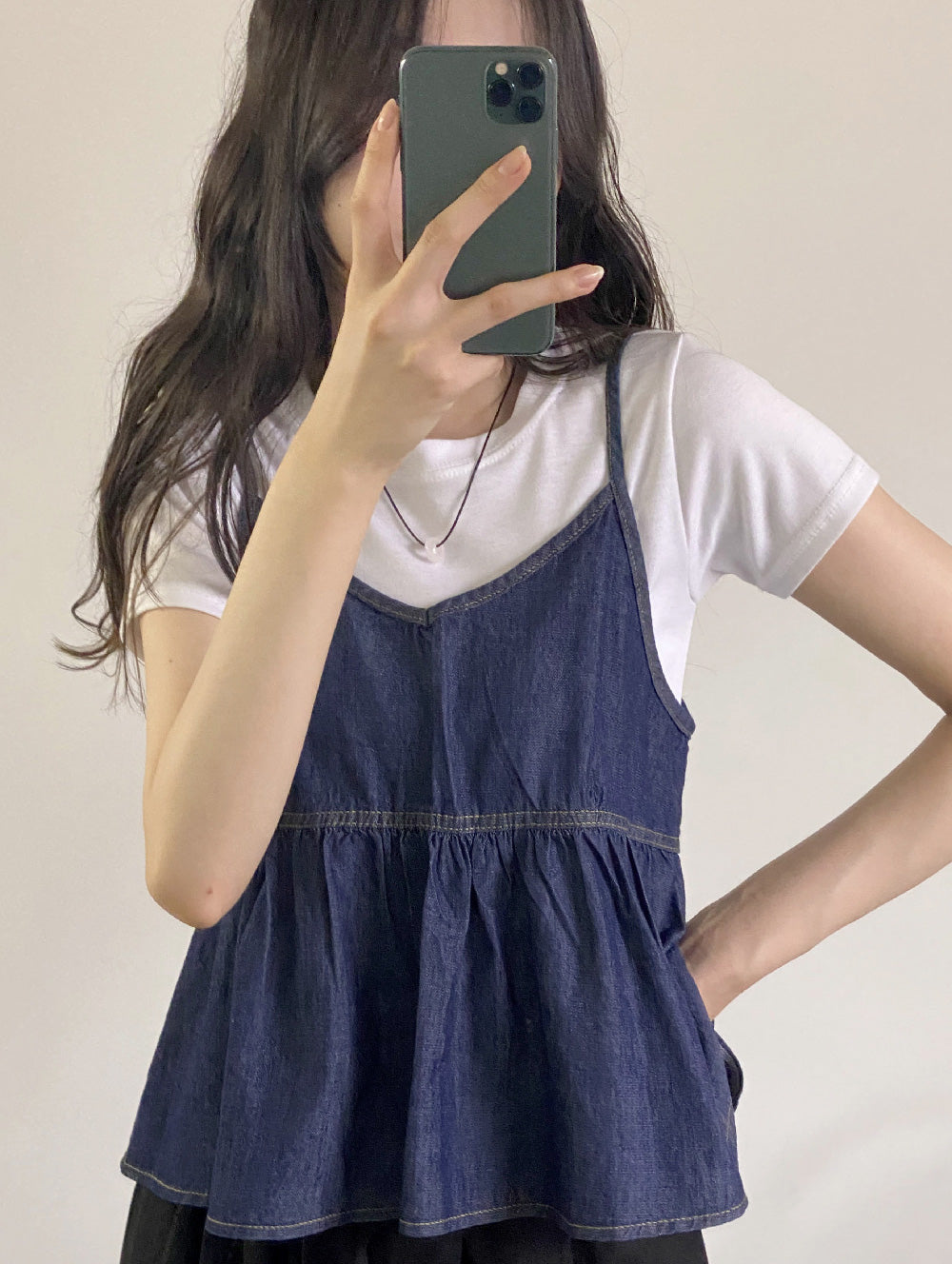 🍰牛仔寬鬆娃娃吊帶上衣