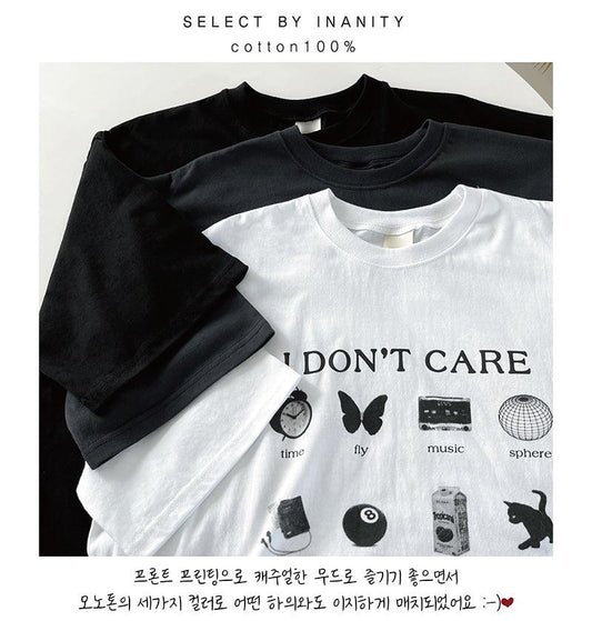 【現貨黑】韓製"I Don't Care"短袖T恤<KR> - IKIMSTORE