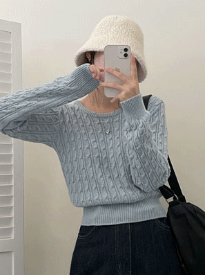 韓製麻花U領短款針織衫(12色) - IKIMSTORE