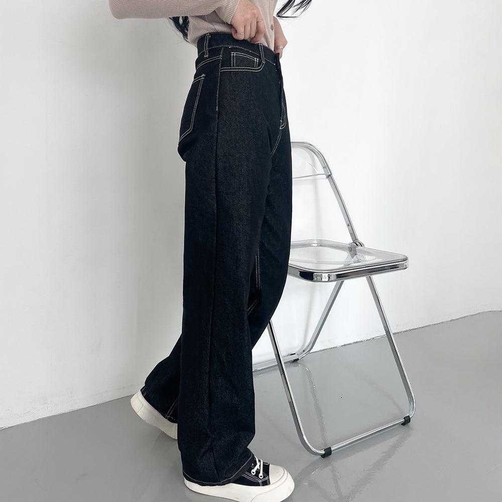 【現貨黑M】明線闊腳牛仔褲 <KR> (S-L) - IKIMSTORE