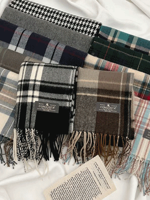 🥀【韓國製】WOOL TOUCH格紋針織流蘇頸巾(11color) - IKIMSTORE