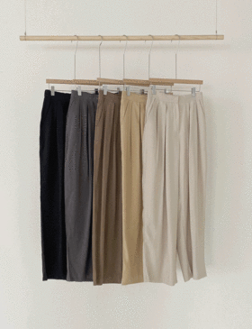 【現貨淺米】摺位後腰橡筋西裝闊褲<KR> - IKIMSTORE