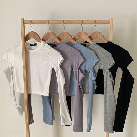 韓製手臂縷空短款修身T恤<KR> - IKIMSTORE