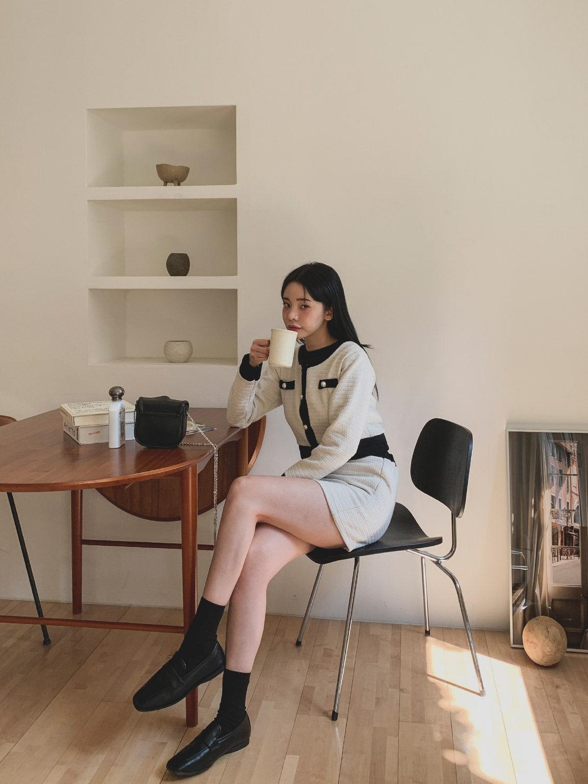 暗花呢珍珠扣小香套裝<KR> - IKIMSTORE