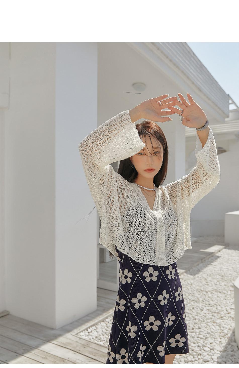 【現貨黑、藍】🌸花花圖案針織背心連衣裙 - IKIMSTORE