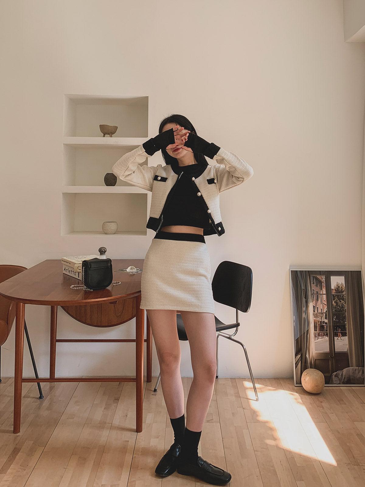 暗花呢珍珠扣小香套裝<KR> - IKIMSTORE