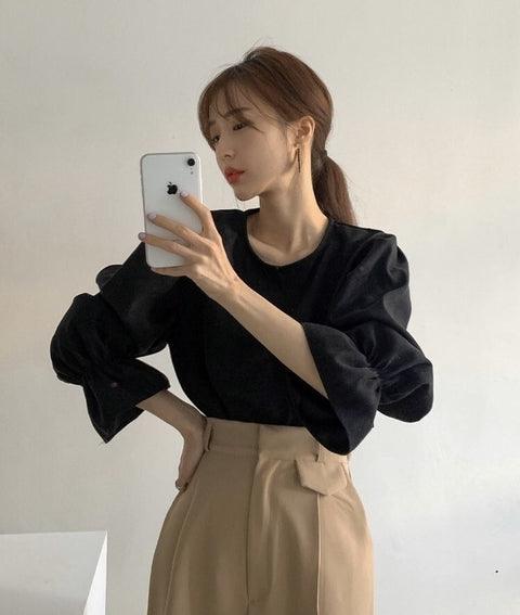 【現貨】氣質泡泡袖雪紡衫 <KR> - IKIMSTORE