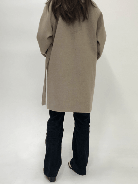 小眾!個性半腰帶混羊毛大衣<KR> - IKIMSTORE