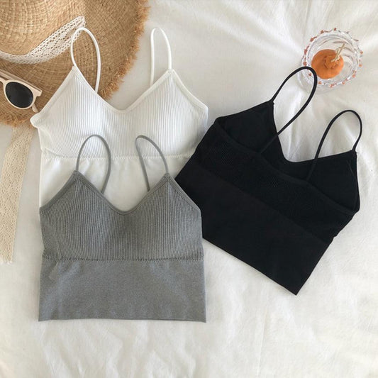 羅紋細肩帶內搭背心(連pad) - IKIMSTORE