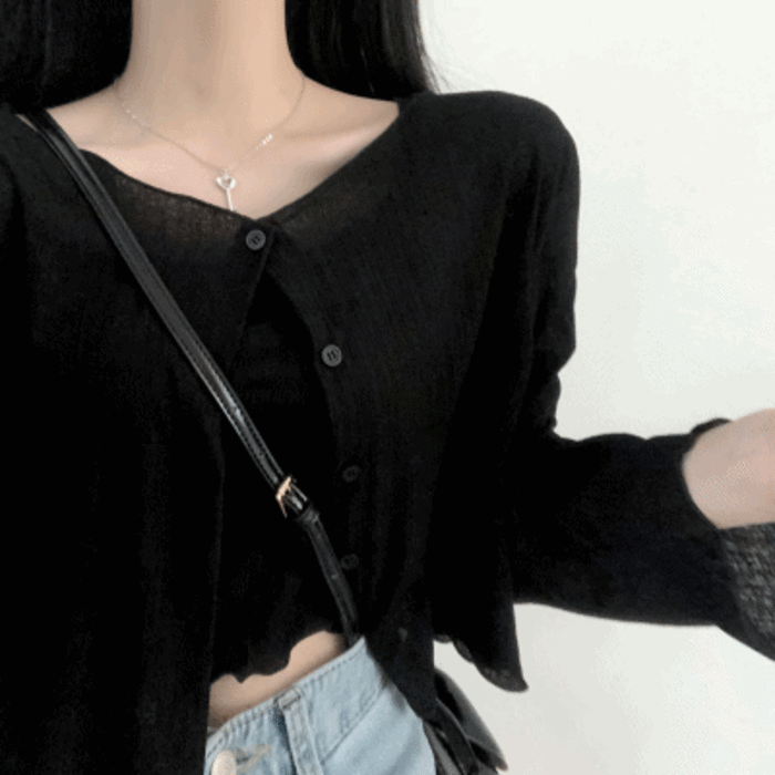 【現貨黑】涼感薄款♡ 木耳花邊背心外套SET - IKIMSTORE