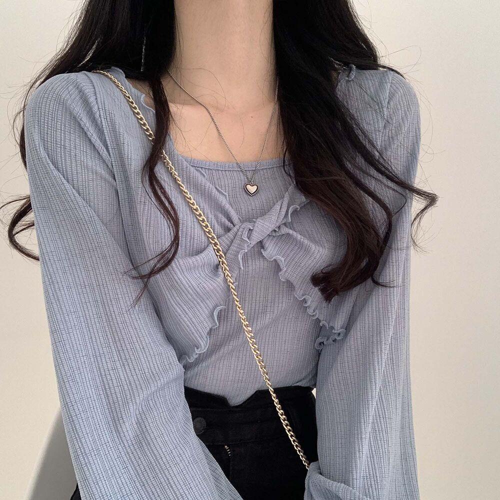 韓製輕盈直紋扭結T恤+背心SET<KR> - IKIMSTORE