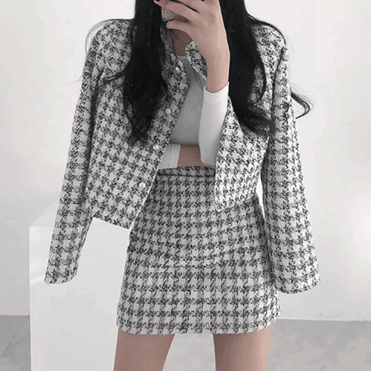 韓製氣質千鳥格紋套裝<KR> - IKIMSTORE