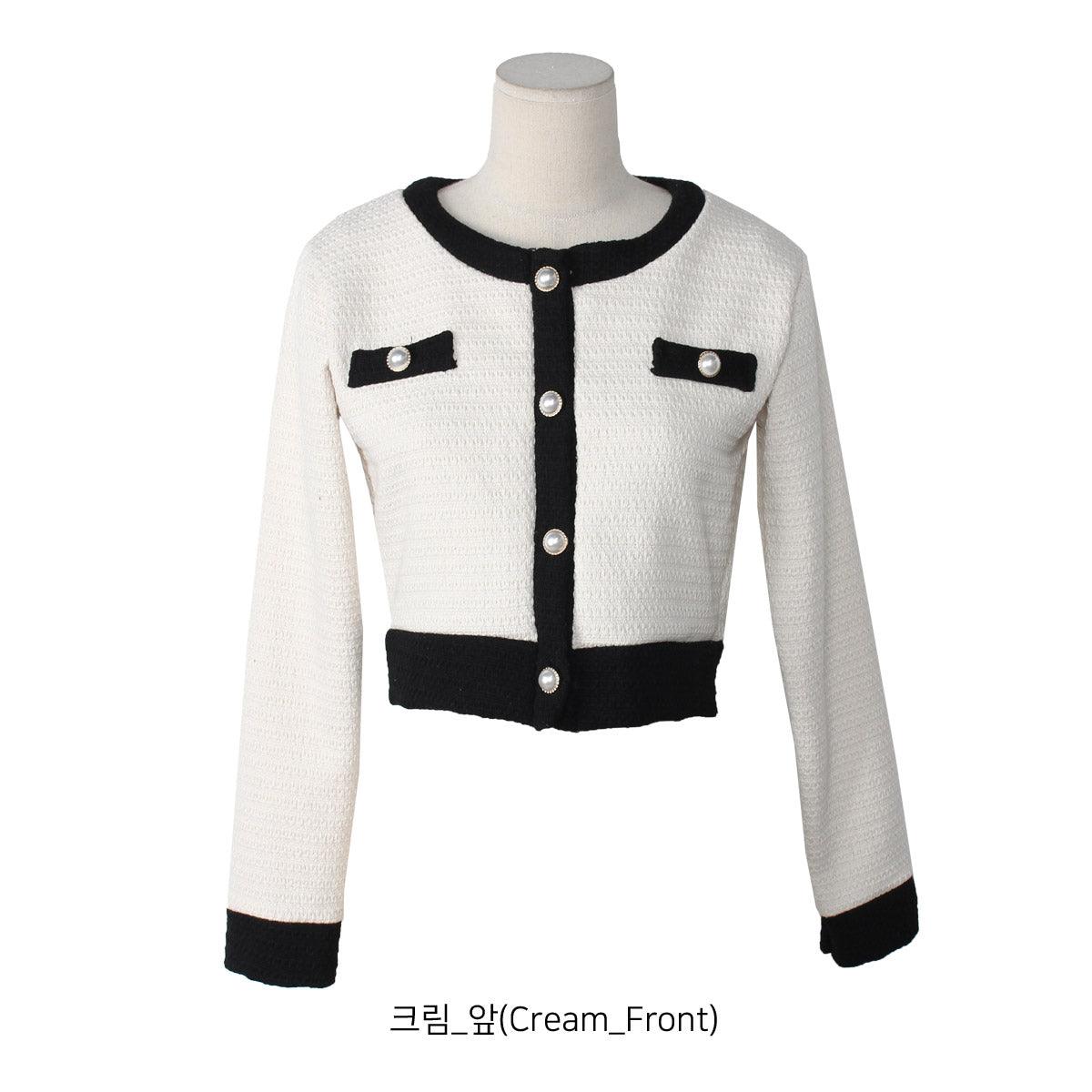 暗花呢珍珠扣小香套裝<KR> - IKIMSTORE