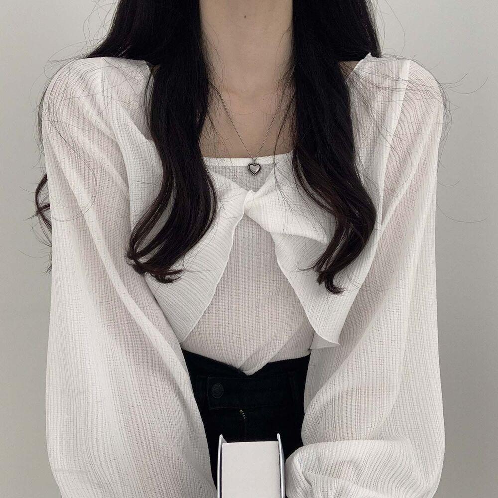 韓製輕盈直紋扭結T恤+背心SET<KR> - IKIMSTORE