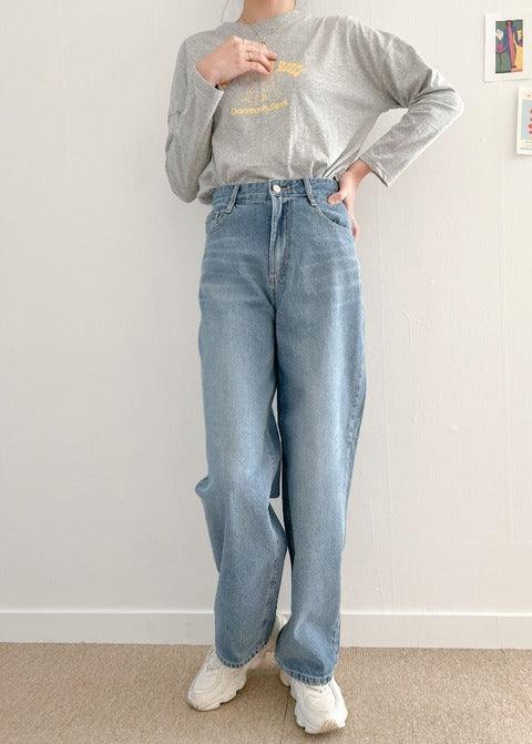 棉花糖女孩可穿(S~3XL) 超美淺藍洗水牛仔闊褲<KR> - IKIMSTORE