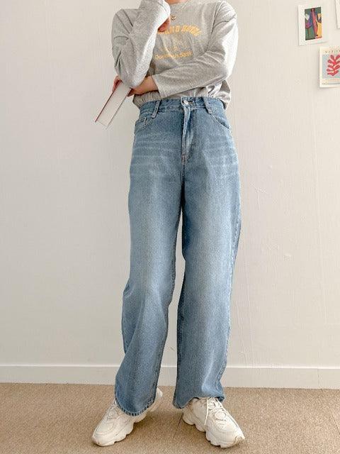 棉花糖女孩可穿(S~3XL) 超美淺藍洗水牛仔闊褲<KR> - IKIMSTORE