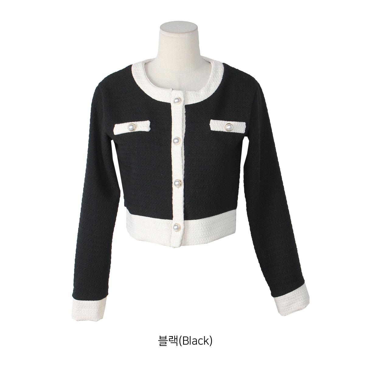 暗花呢珍珠扣小香套裝<KR> - IKIMSTORE